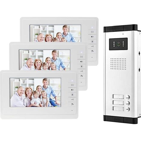 7 '' Interphone Vidéo Couleur Filaire Couleur Système de Porte IR Caméra de Vision Nocturne 720p + écrans de Contrôle Intérieur pour 2/3 Appartements (3 Moniteurs) (1/5)