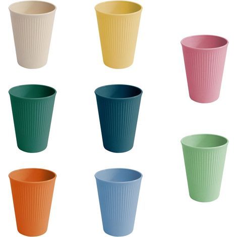 Ensemble de 8 gobelets en plastique colorés, tasses à boire, tasses à café, gobelets en plastique pour enfants, tasses réutilisables pour café, thé, lait, pique-niques (8 couleurs) (1/5)
