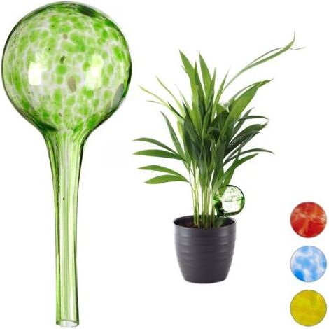 Globes d’arrosage Lot de 2, Distributeur Eau Plantes et Fleurs, Outil de Bureau, Ø 6 cm, Verre, Vert