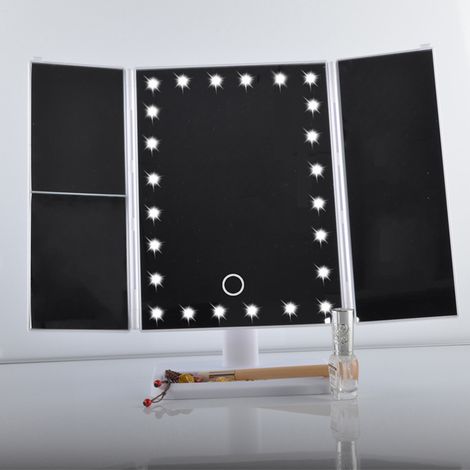 Miroir de courtoisie LED pliable, noir, avec câble USB et câble de données. Petit miroir de maquillage pour la chambre et le quotidien. (1/5)