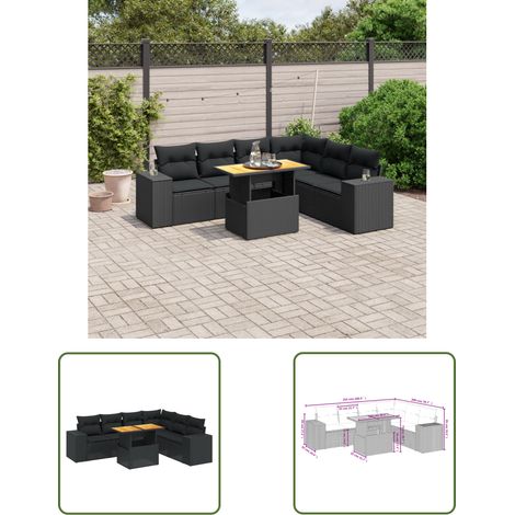 The Living Store 7-tlg. Garten-Sofagarnitur mit Kissen Schwarz Poly Rattan - Gartenmöbel Set - PE-Rattan Möbel - Outdoor Lounge - Gartenlounge - Terrassenmöbel (1/3)