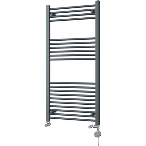 Zennor - Anthracite Dual Fuel Towel Rail H1200mm x W600mm Thermostatic - Straight (1/3)