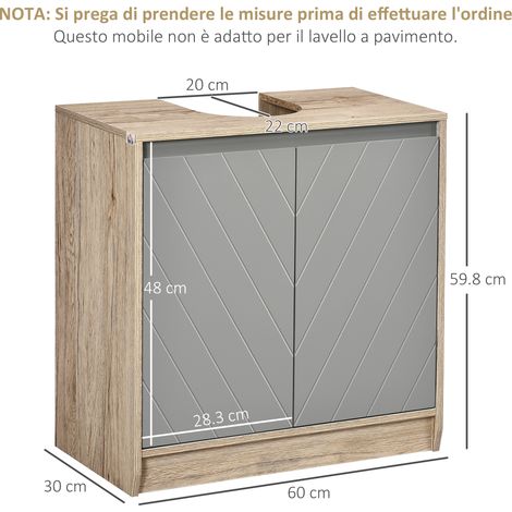 Meuble de rangement en MDF pour rangement sous étagère (avec ouverture pour évier, 2 portes et 2 étagères réglables), 60 x 30 x 60 cm (1/5)