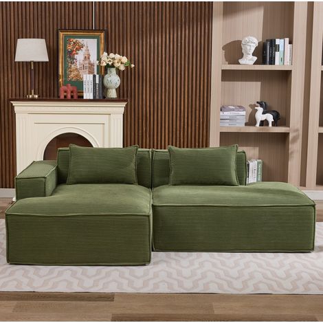 Canapé 235x129x70 cm vert en polyester rembourré avec 2 coussins, assise à ressorts ensachés (1/5)