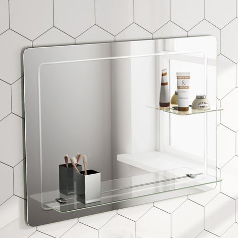 Lawrence 800 x 600 Round Corner Mirror with Double Glass Shelf (1/3)