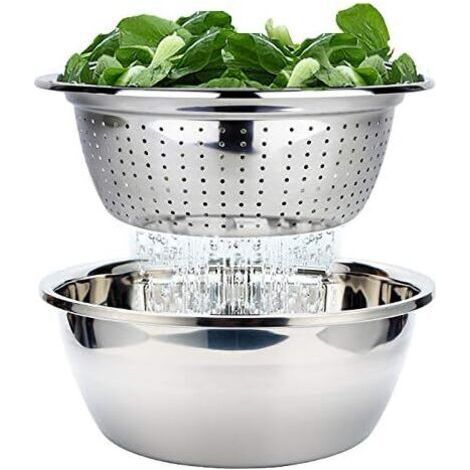 Passoire en acier inoxydable avec bol mélangeur, lot de 2, ustensile de cuisine, diamètre 26 cm (1/5)