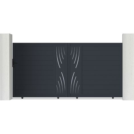 Casanoov – Portail aluminium coulissant VELETA 348x178cm – Semi-ajouré gris anthracite RAL 7016 – Kit à assembler avec accessoires inclus (1/4)