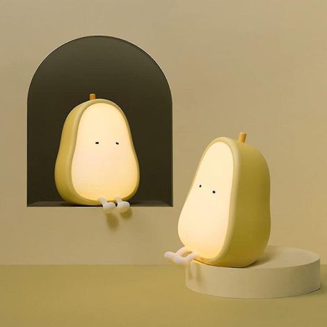 Veilleuse pour enfants, lampe rechargeable USB, sans BPA, en ABS et silicone, idéale pour l'allaitement, couleur changeante, poire jaune (1/5)