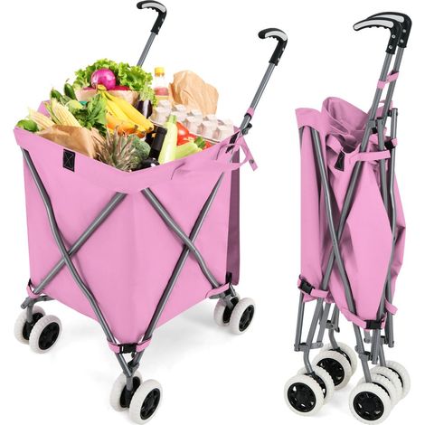 Carrello spesa pieghevole 66 x 46 x 94,5 cm capacità 90 L carico massimo 54 kg design ergonomico in tessuto Oxford rosa 200011325