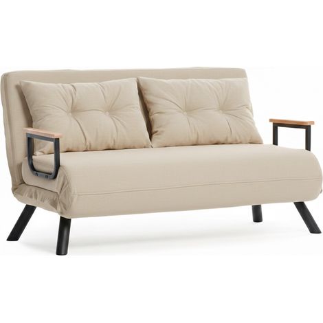Divano Letto 2 Posti Calvin, Contenitore, Reclinabile, Braccioli, 133x78 cm Beige