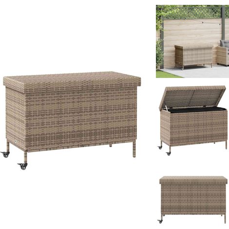 Boîte de rangement de jardin et roues gris résine tressée - Boîte De Rangement De Jardin - Boîtes De Rangement De Jardin - Boîte De Rangement D'extérieur - Rangement De Coussins Extérieur (1/5)