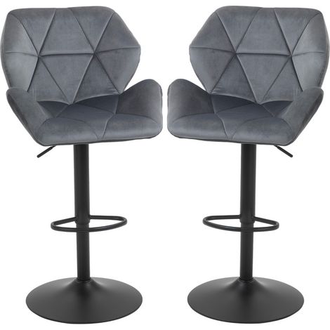 Lot de 2 tabourets de bar réglables en hauteur avec dossier, assise rembourrée en tissu gris, base métal stable et repose-pieds - CHICFURN (1/5)