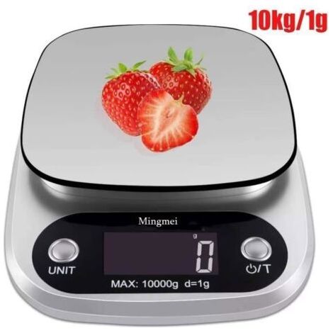 Balance de cuisine numérique - De 1 g à 10 kg - En acier inoxydable - Haute précision - Avec écran LCD et batterie incluse (1/4)