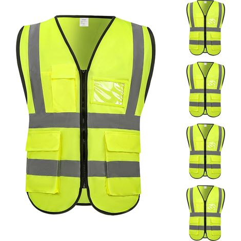 Gilet de sécurité avec poches et fermeture éclair frontale, vêtement de travail de protection haute visibilité pour de multiples usages extérieurs (1/5)