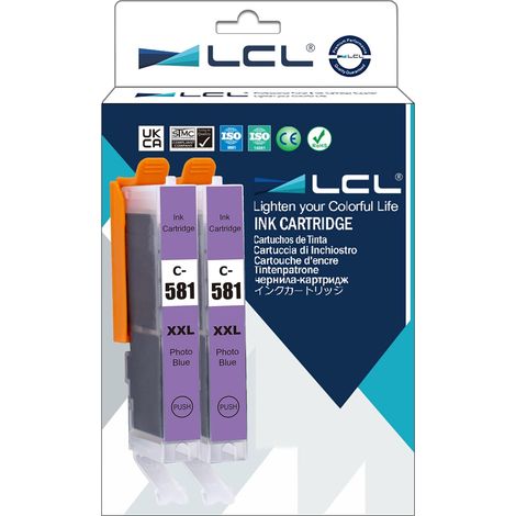 Cartouche d'encre Compatible CLI-581 CLI-581XL CLI-581XXL 1999C001 12.5 ML (2Bleu Photo) Remplacement pour Canon PIXMA TS8150 TS8151 TS8152 TS9150 TS9155 TS8250 TS8251 TS8252 Printer. (1/5)