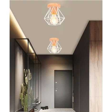 U-do Lot de 2 Plafonnier Industriel Moderne E27 Lampe Plafonnier Vintage en Cage Bois Métal pour Salon Chambre (1/4)