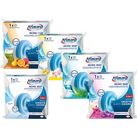 Ariasana Aero 360° Ricarica TAB Agrumi per Dispositivo Aero 360° kit, Assorbi Umidità in Tab Profumata Energizzante, Elimina i Cattivi Odori, Aromaterapia, 1 TAB da 450g