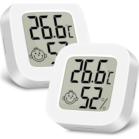 Thermometer und Hygrometer für den Innenbereich, 2er-Pack Mini-LCD-Thermometer für Zuhause, Temperatur- und Feuchtigkeitsmesser mit Füllstandsanzeige, geeignet für Kinderzimmer, Zuhause, Büro (Weiß) (1/5)