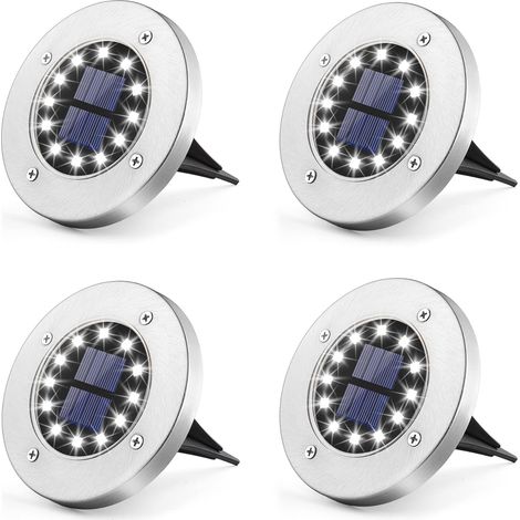 Lot de 12 lampes solaires de jardin étanches à LED blanches en acier inoxydable, pour jardin, terrasse, pelouse, allée, tournesols. (1/5)