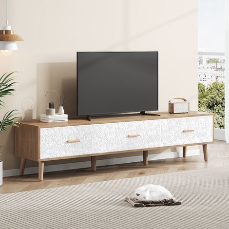 Meuble TV bas vintage, table TV en bois, panneau de porte blanc à grain vintage (1/5)
