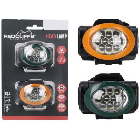 Redcliffs Stirnlampen-Set (2 Stück) – 10 LEDs, 3 Modi, verstellbares Kopfband