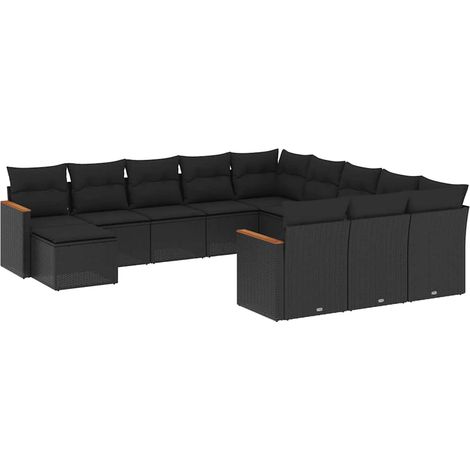 vidaXL Cuscini da seduta - Set Divani da Giardino 12 pz con Cuscini Nero in Polyrattan (1/5)