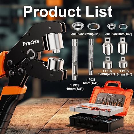 Eyelet Pliers, with 400 x 6 + 10 mm Eyelets Sewing, Punch and Tool Box, Quick Change Magnetic Clamping Jaws Suitable for PVC Banners, Tarpaulins, Tent Fabrics (1/4)