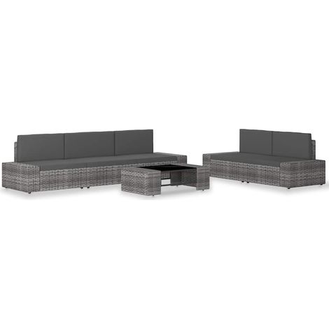 Salon de jardin 6 pièces en résine tressée gris et anthracite, modulable avec table basse - PANGIVO (1/5)
