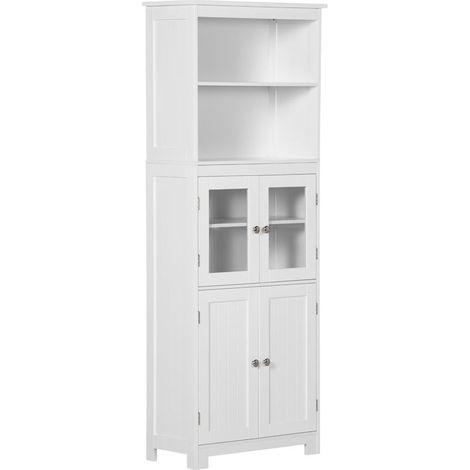 MOBILE DISPENSA CON 2 RIPIANI APERTI E 2 ARMADIETTI CON ANTE. IN MDF E VETRO. 60X30X162 CM. BIANCO (1/5)
