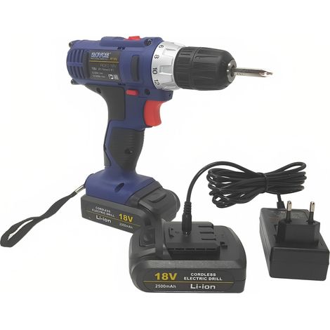 Trapano Avvitatore Elettrico Cordless 2500mAH 2 Batterie Portatile R18V (1/4)
