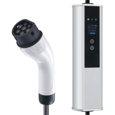 Chargeur EV Portable Type 2, 32A 7,36 kW/22 kW, Câble 7,5 m avec prise CEE 32, Écran LCD, Norme IEC 62196, Station de recharge domestique avec sac et crochet, IP66 (1/5)