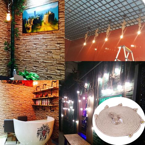 Douille de lampe rétro E27 de style campagnard américain en corde de chanvre de 3 mètres avec tête de lampe LED. La tête de lampe est compatible avec les tensions de 85 à 265 V. (1/5)