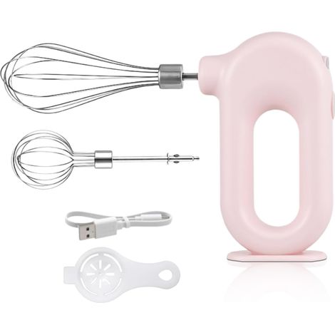 Mini batteur à main rechargeable sans fil - 4 vitesses réglables - USB - Rechargeable - 1500 mAh - Avec 2 battes à œufs - Rose (1/5)