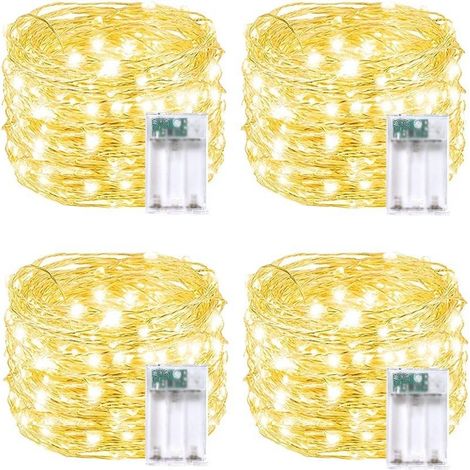 Lotto di 4 ghirlande di luce a LED (5 m) – 50 Stringa di LED all'aperto Mini stringa di luce – Funziona a batterie – Impermeabile – Decorazione di interni (vacanze di Natale) – Bianco caldo (1/5)