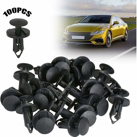 100 pièces Rivets en Plastique de Voiture,Clips De Retenue De Voiture,Universelles de Garniture de Porte de Voiture Attache de Fixation de Retenue Clip de Pare-chocs Clips de Goupille(Noir)