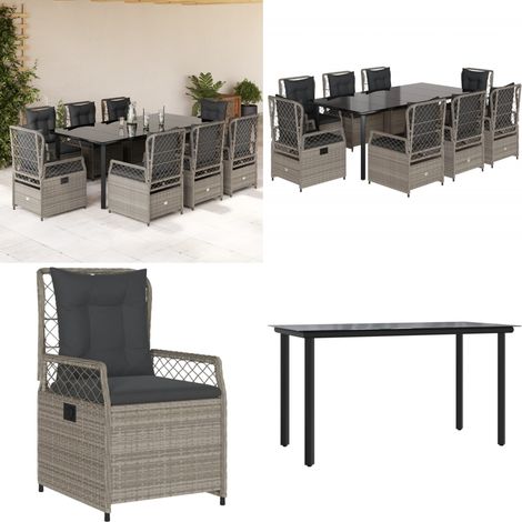 9-tlg. Garten-Essgruppe mit Kissen Hellgrau Poly Rattan - Gartenstuhl - Gartentisch (1/5)