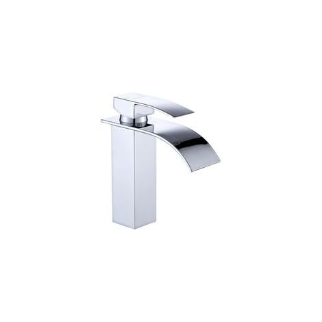 Robinet cascade laqué argent évier de comptoir chaud et froid armoire de salle de bain robinet monotrou robinet de lavabo cascade, robinet mitigeur cascade, robinet de salle de bain monotrou en laiton (1/4)