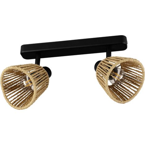 Faretti E Spot Rustico Country Keelby Acciaio Nero Effetto Legno 2 Luci E14 Ip20