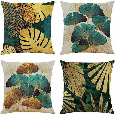 Lot de 4 housses de coussin carrées 40 x 40 cm – Housses en lin respectueux de l'environnement – Fermeture éclair invisible – Décoration canapé et lit (1/5)