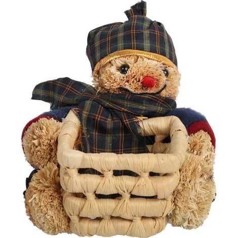 Cesto natalizio quadrato con pupazzo di neve in segatura in abito blu navy 16 CM (1/3)