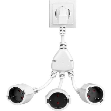 Double Prise, Aweohtle Fiche Double pour Prise 3-Fois Multiprise 3 en 1 Schuko Câble de Rallonge Court IP44 Protection pour Intérieur et Extérieur (1/5)