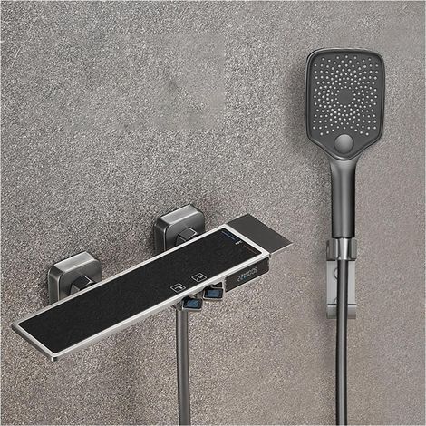 Ensemble de douche mitigeur thermostatique intelli Petit ensemble de douche à affichage numérique domestique, douche simple fendue gris métallisé sans pulvérisation au-dessus de la salle de bain à la (1/5)