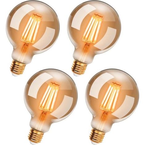Lot de 4 Ampoules LED Edison Vintage G95 E27, 6W, Blanc Chaud 2200K, Ampoule Rétro à Filament, Non-Dimmable (1/4)
