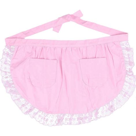 Tablier court en coton avec ceinture et dentelle, doté de poches, pour femme de chambre, serveuse ou domestique (rose) (1/5)