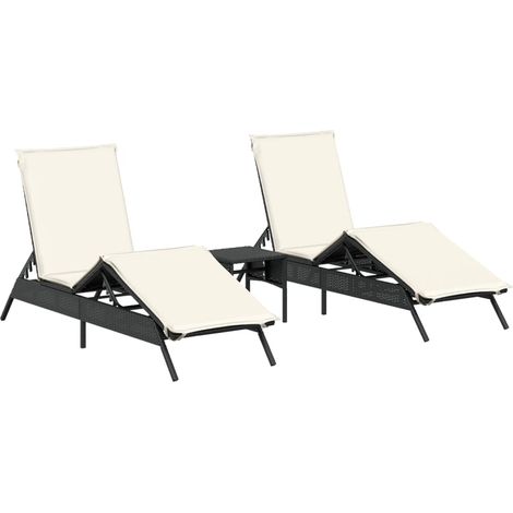 Maison Exclusive - Sonnenliegen 2 Stk. mit Tisch Schwarz Poly Rat