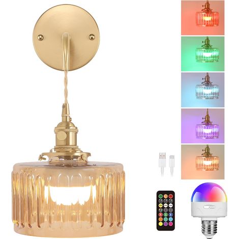 Retro-Wandleuchte mit kabelloser Aufladung, LED-RGB-Beleuchtung, dekorative Lampe für Nachttisch und Wohnbereich (Fernbedienung und Glühbirne inklusive) (1/5)