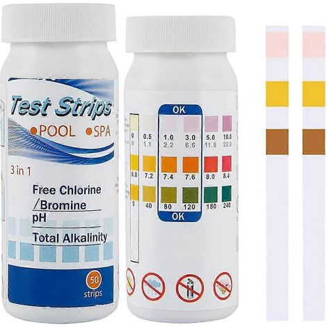 Bandes de test pH 3 en 1 pour spa et piscine, lot de 100, bandelettes d'analyse d'eau rapides pour bain à remous (1/4)