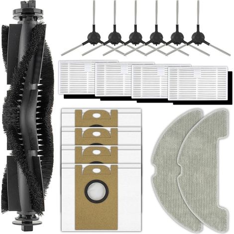 Lot de 17 pièces de rechange W11 compatibles avec aspirateur robot Vexilar W11, 1 brosse à rouleau, 6 brosses latérales, 4 filtres HEPA avec filtres en mousse, 2 serpillères, 4 sacs à poussière, kit (1/5)