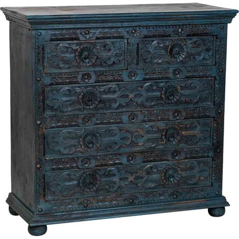 Comoda de madera artesanal azul 100x43x95h cm (1/5)