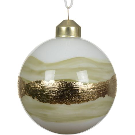 Palline per albero di Natale in vetro bianco e oro decorazione natalizia -8 cm da 3 pezzi (1/3)